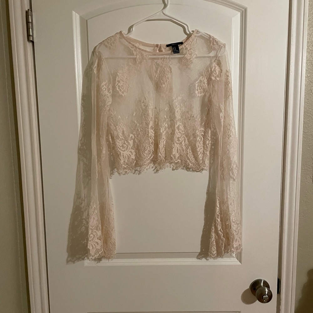 Forever 21 | Pink Ivory Lace Bell Sleeved Blouse